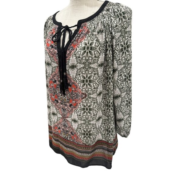 Dr2 Bohemian Paisley Tunic Top With Tassel Tie Neckline & Elastic Cuffs size xl - Picture 2 of 12